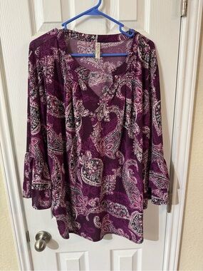 Perseption Paisley V-Neck Tunic in Deep Purple
